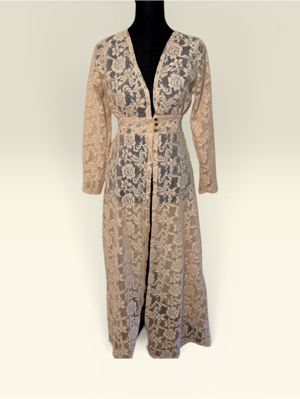 Lace Open Knit Maxi Sheer Cardigan Ethereal Layering Festival Renaissance Small